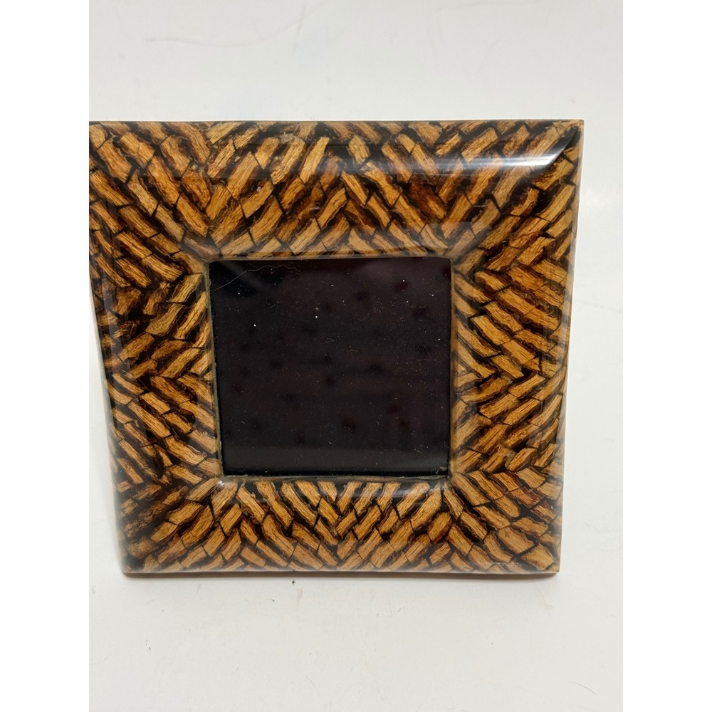 Woven Rattan Style Glossy Resin Square Picture Frame Brown 5x5 Tabletop Decor